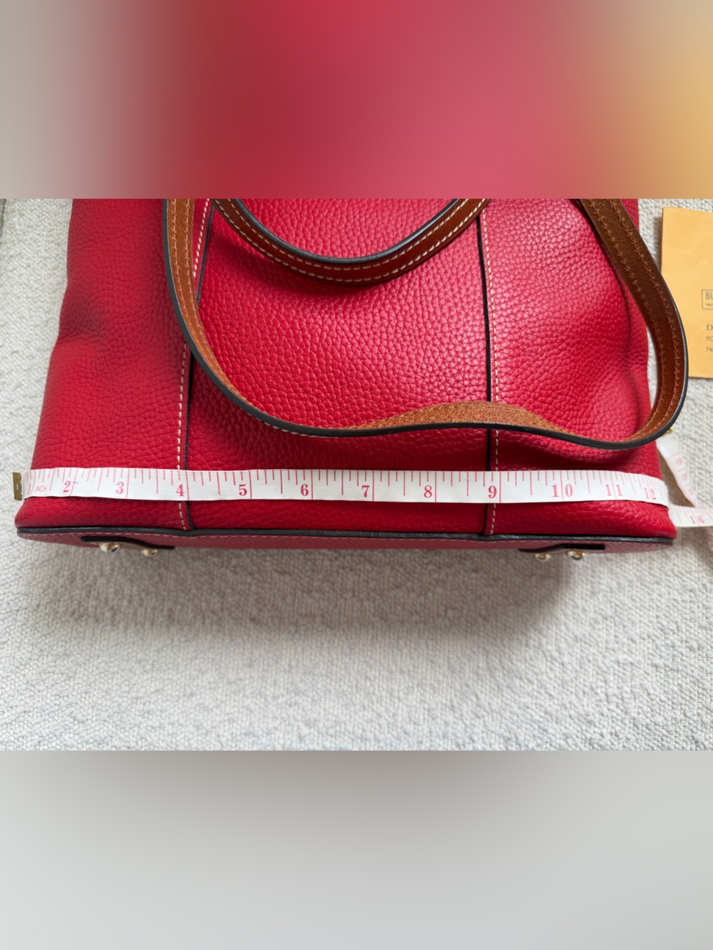 Dooley & Bourke Red Pebbled Leather Shoulder Tote with Brown Trim - Picture 11 of 16